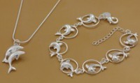 conjunto delfines plata ley 925 mm